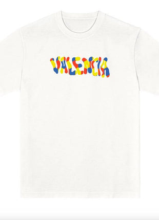 T-shirt Valencia Unisex Medium Fit blubby printThis T-shirt impresses with its unique "blubby print" design featuring VALENCIA in the traditional colors of the Valencian flag: red, blue and yellow. Made from 100% organic cotton, it is not only comfortable